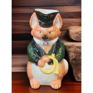 Fitz and Floyd Sir Algermon Fox Pitcher 1984 Holding Brass Horn Foxhunt RARE